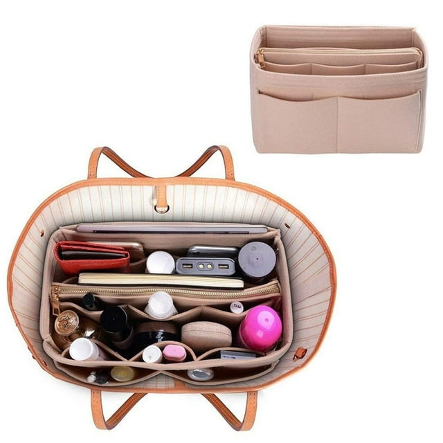 MesaSe Makeup Organizer Bag Felt Cloth Cosmetic Insert Organizer Multi-Pockets Cosmetic Bags Large Capacity Detachable Handbag Insert Bag with Zipper Portable Purse Organizer for Travel