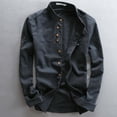 thumbnail image 2 of Migroa Men's Linen Shirts Long Sleeve Shirts Casual Button Down Banded Collar Shirt Beach Summer Tops Spread Collar Beach Plain Tops Blue L, 2 of 5