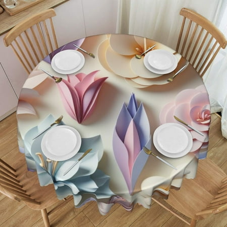 

Abstract Flowers in Soft Pastel Shades Tablecloth Round Wrinkle Waterproof Washable Table Covers for Home Party Decorations 60x60 Inch