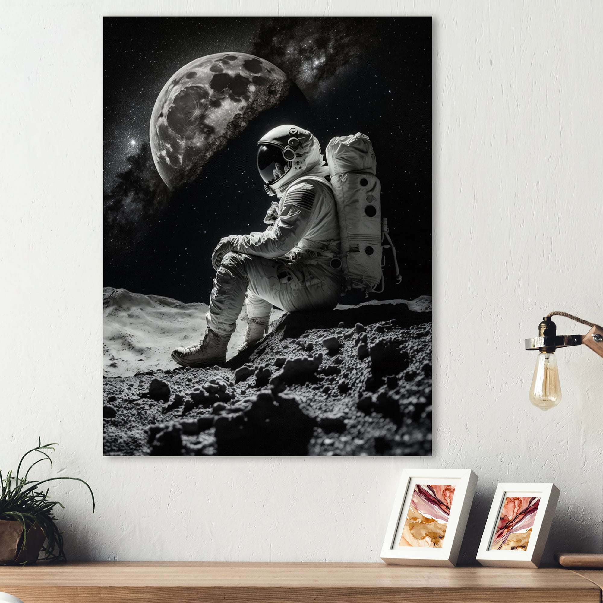 Designart Spaceman On The Moon IV Canvas Wall Art