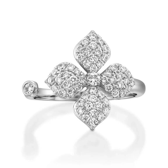 Pave Set Floral Open Cuff Ring For Women 2.3 Ct Diamond 14K White Gold Over