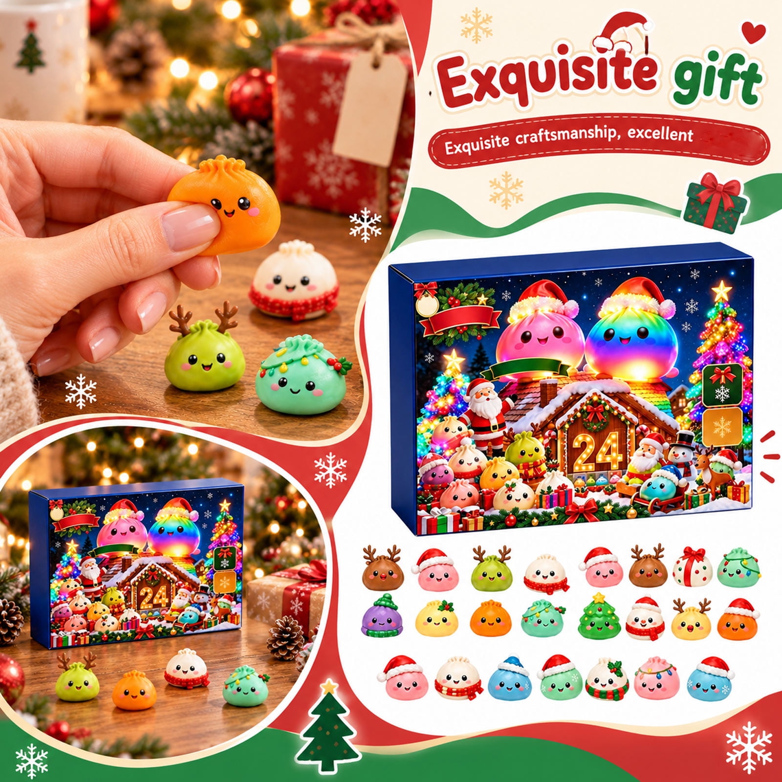 Christmas Squishy Advent Calendar with 24 Mini Squeeze Toys 24-Pack Multicolor for Kids Squeeze Toy