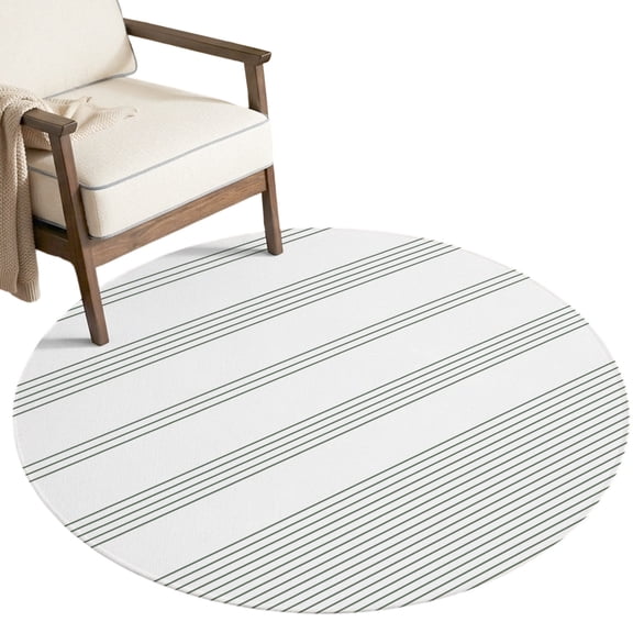Sage Green Stripe Washable Round Area Rug 3 ft, Country Vintage Rustic Minimalist Farmhouse Lines Soft Non‑Slip Rugs Stain Repellent Indoor Mats for Entryway, Bathroom, Bedside, Hallway Nook