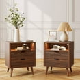 thumbnail image 1 of GUNAITO Table de Chevet Cannelée Ensemble de 2 pour Chambre avec Station de Charge Table de Chevet avec Lumières LED Bois Table de Chevet avec Étagère Ouverte et 2 Tiroirs Noyer, 1 of 9