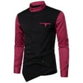 thumbnail image 2 of hopeusnice Men's Solid Color Patchwork Shirts Fall Lightweight Stand Collar Tops Workout Activewear Long Sleeve Dress Shirts Casual Slim Fit Lounge Tee Clothing For Male Black XL, 2 of 6