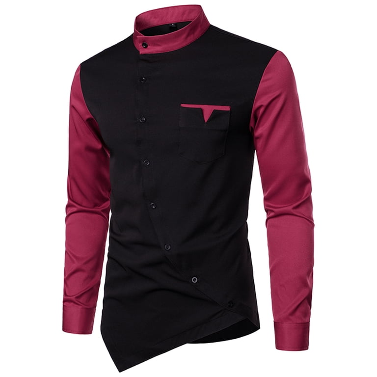 JUUYY Mens Hipster Patchwork Slim Fit Long Sleeve Band Collar