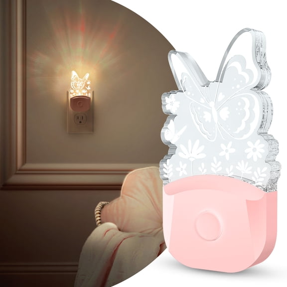 YANSUN 0.5W Pink Butterfly Multicolor LED Plug In Night Light with Color Changing, 3000K, Light Sensor, 1 Pack