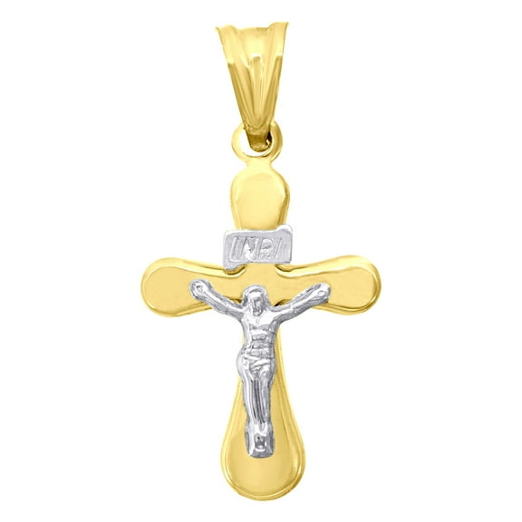 10k Gold Two-tone Unisex Cross Crucifix Religious Charm Pendant Pendant Necklace for Men Women