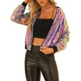thumbnail image 4 of Chaqueta bomber de mujer INSPIRE CHIC con lentejuelas, cierre de cremallera y bolsillos ocultos, tamaño M, multicolor, 4 of 6