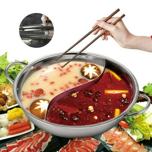 Stainless Steel Hot Pot 12" Stockpot 2-Compartments Hot Pot Kitchen Cooking Pot with Lid