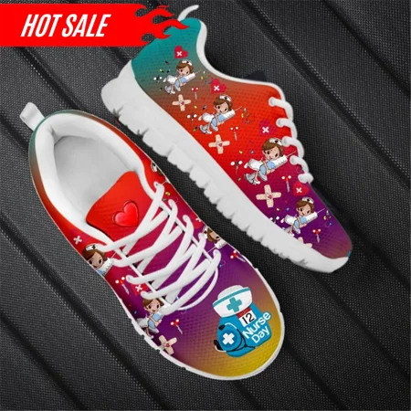 

Cute Nurse Cartoon Pattern Flat Shoes for Women Breathable Casaul Mesh Sneakers Lightweight Running Shoes Zapatillas