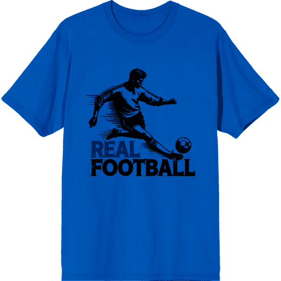 "Real Football" Sports Back to School Adult Royal Blue Crew Neck Short Sleeve Tee-Small