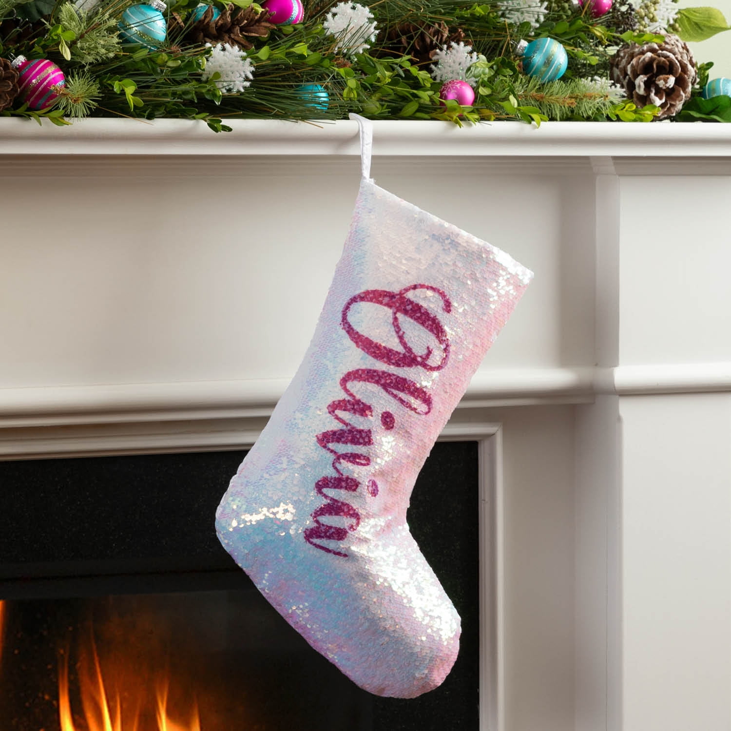 Personalized Christmas stocking Pink Sequins Christmas Stocking Traditional Christmas Stocking Personalized Pink Christmas Stocking
