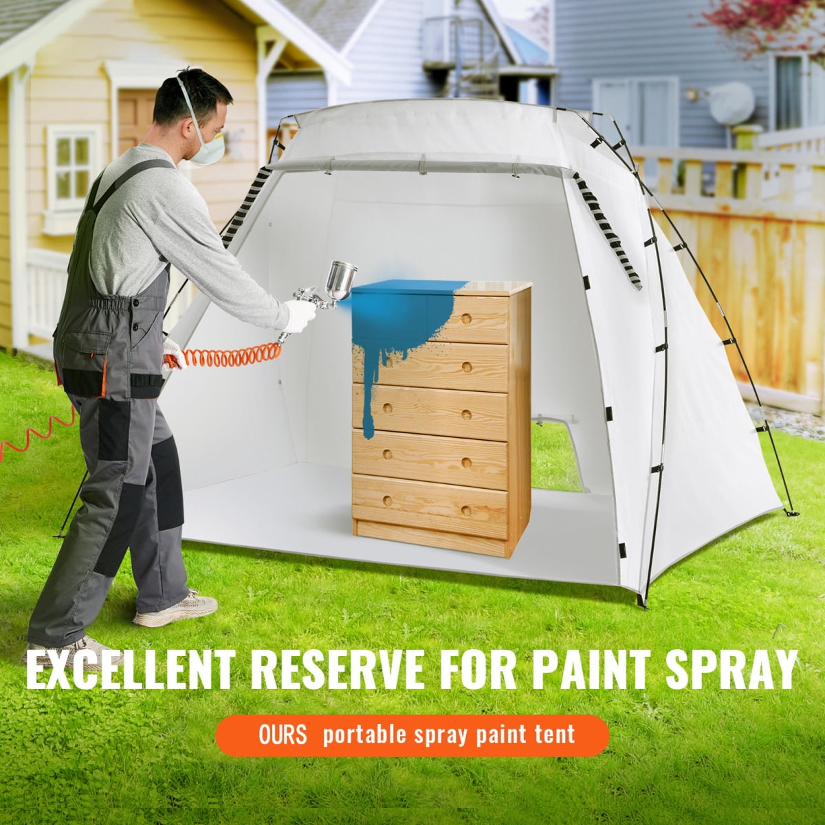 Portable Paint Booth Larger Spray Paint Tent with Built-in Floor Mesh Screen Painting Tent Station for Furniture