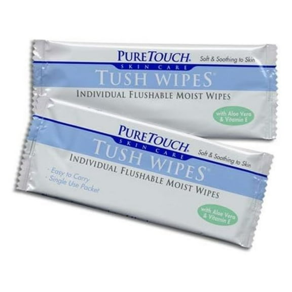 PureTouch Tush Wipes for adults Individual Flushable Moist Wipes BULK 350 Single-Use-Packets