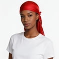 thumbnail image 2 of Yvsxxv Solid Color Silky Bandana, Polyester Long-Tail Head Wrap, Unisex Daily Hair Accessory, Red, 1 Pc, 2 of 3