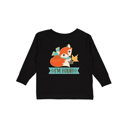 

Inktastic 4th Birthday Fox 4 Year Old Boys or Girls Long Sleeve Toddler T-Shirt