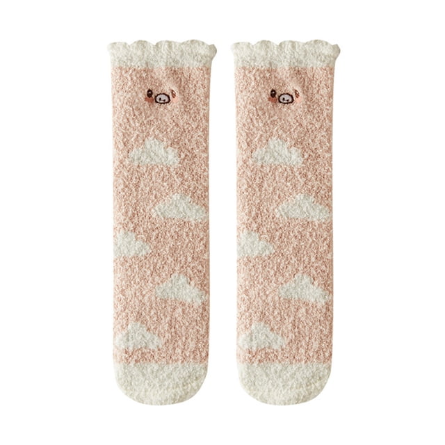Chaussettes Roses Automne Hiver en Peluche Chaude Corail pour la Maison