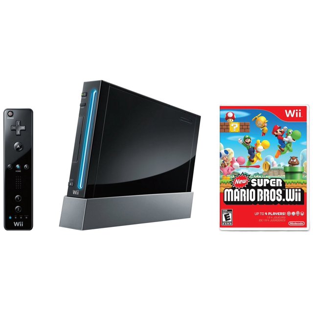 Nintendo Wii Console Game system Black - New Super Mario Bros Bundle (Refurbished)