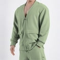 thumbnail image 2 of Men's Deep V Neck Jacket Lightweight Loose Windbreaker Casual Stylish Zipper Up Outerwear Coat with Pockets Green XXXL, 2 of 7