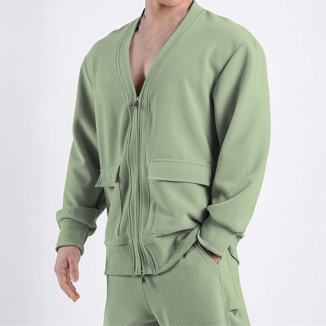 pstuiky camisetas de manga larga para hombre, Suéter deportivo informal de manga larga con cuello en V y cremallera para hombre Tops casuales para hombres xl