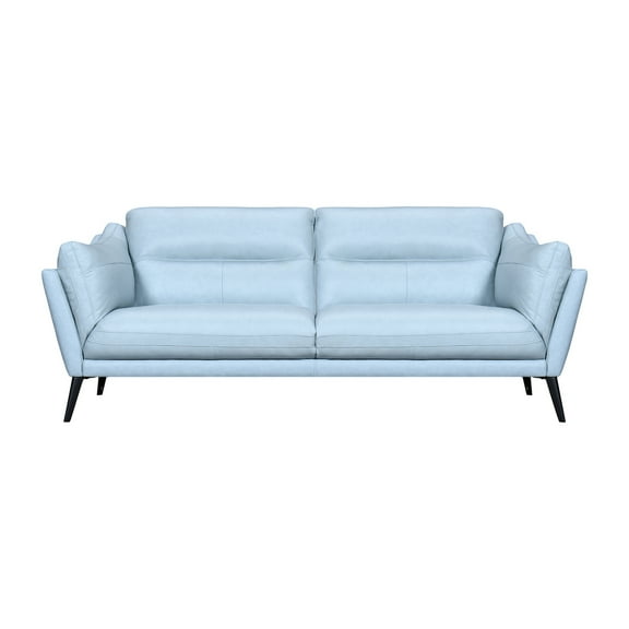 Sky Blue Leather Sofa - Modern Baroque Style Couch for Living Room Seating