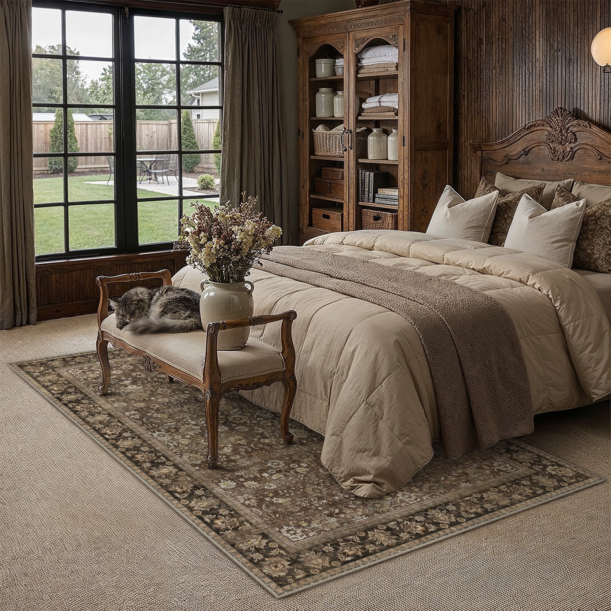 BERTHMEER 9'x12' Large Brown Area Rugs Vintage Oriental Traditional Rugs for Living Room Bedroom Dining Room Farmhouse Machine Washable Non-slip