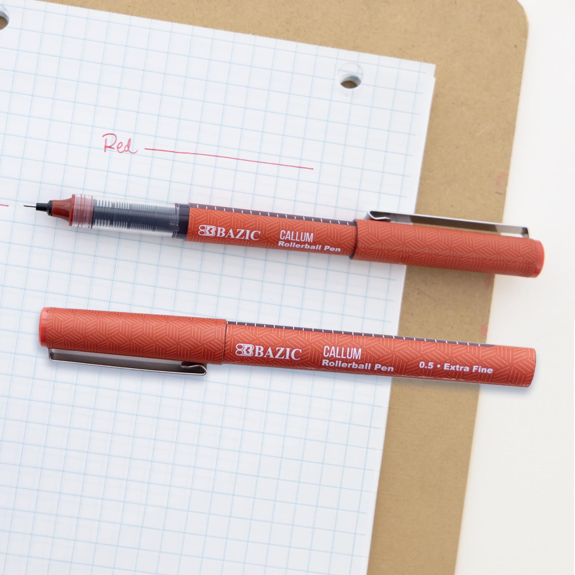 BAZIC Callum 0.5mm Rollerball Pen, Red Ink Needle Tip Fine Point Ink Pens (2/Pack), 24-Packs