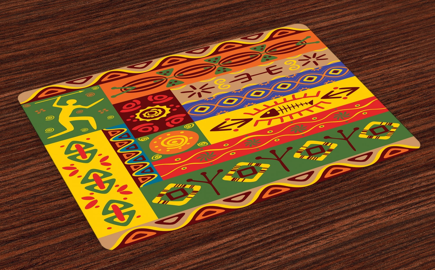 African Placemats Set of 4 Abstract Ethnic West African Tribal Folk Art