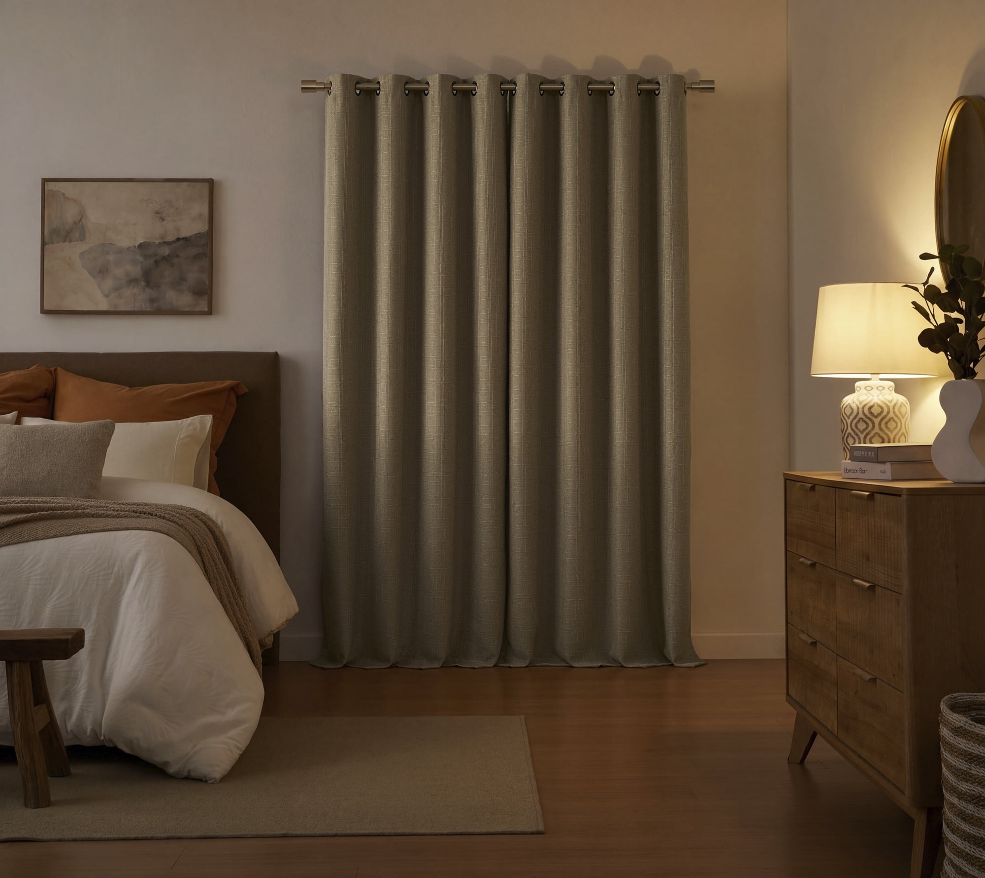COLTON SUNSHIELD SIGNATURE Blackout Curtains for Living Rooms, Single Curtain Grommet, 50” x 84”, Linen