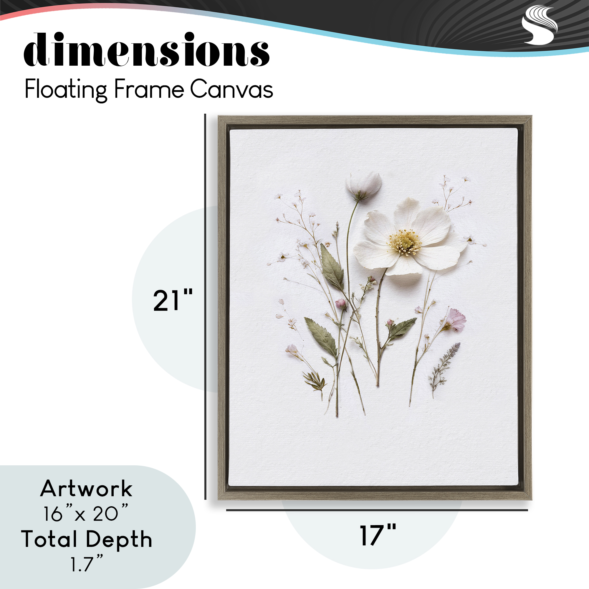 Delicate Pressed Flower Sprigs Brown Framed Floater Canvas Wall Art, design by Lettered and Lined