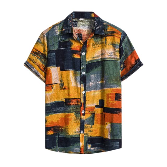 Lars Amadeus Camisas abotonadas de mancorcon bloques de colores geométricos irregulares pahombre Amarillo verde M