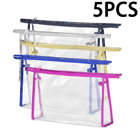 5 Pack Clear Cosmetic Bags Makeup Bags Set Waterproof PVC Clear Toiletry Bag with Zipper, Makeup Organizer Storage Pouches Fit Carry-on Travel Essentials