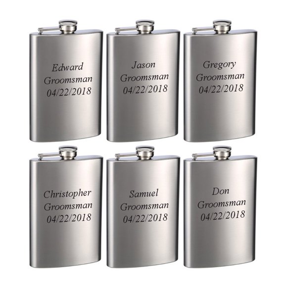 Top Shelf Flasks 8 oz - Pack of 6 Hip Flask - Screw-On Leak Proof Cap - Gifts for Men - Groomsmen Gift - 1-PACK in Stainless Steel
