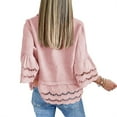 thumbnail image 2 of Turn-down Collar Women Casual Lace Hem Button Blouse 3/4 Sleeve Tops, 2 of 4