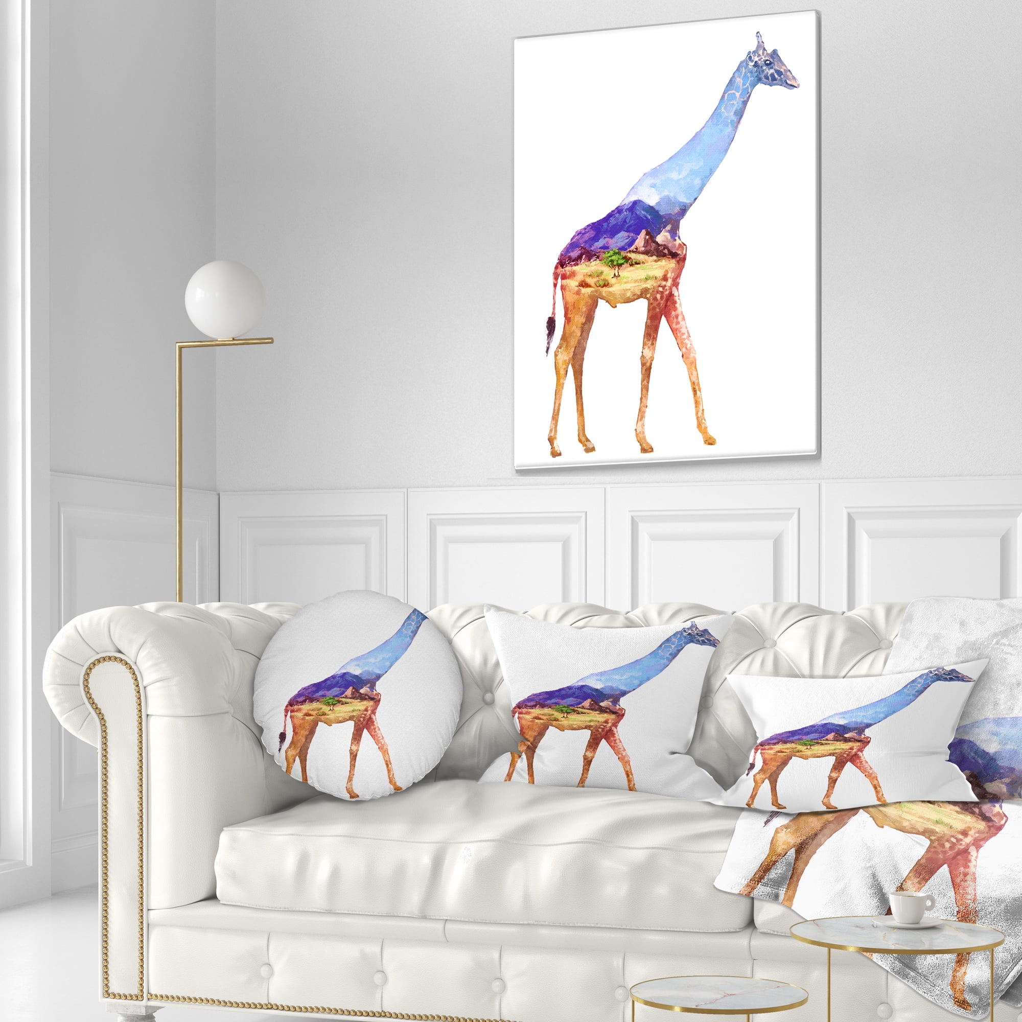 Designart Giraffe Double Exposure Illustration - Animal Throw Pillow - 12x20
