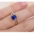 thumbnail image 4 of 1.75 Carat 6mm Princess Cut Blue Sapphire And Moissanite Diamond Halo Bridal Set in 10k Rose Gold, 4 of 4