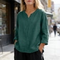 thumbnail image 5 of Iyufng V-Neck Tops for Women Short Sleeve Solid Color Loose-Fit Blouses Summer Casual Tops, 5 of 6
