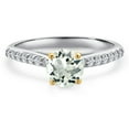 thumbnail image 3 of Gem Stone King 925 Silver and 10K Yellow Gold Green Prasiolite and Lab Grown Diamond Engagement Ring for Women | 0.98 Cttw | Round 6MM | Gemstone Birthstone | Size 6, 3 of 6