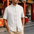 thumbnail image 6 of UVEASISHA Cotton Linen Button Down Shirts for Men Traditional Kung Fu Uniform Short Sleeve Shirt Stand Collar Casual Chinese Frog Buttons Shirts White 4XL, 6 of 10