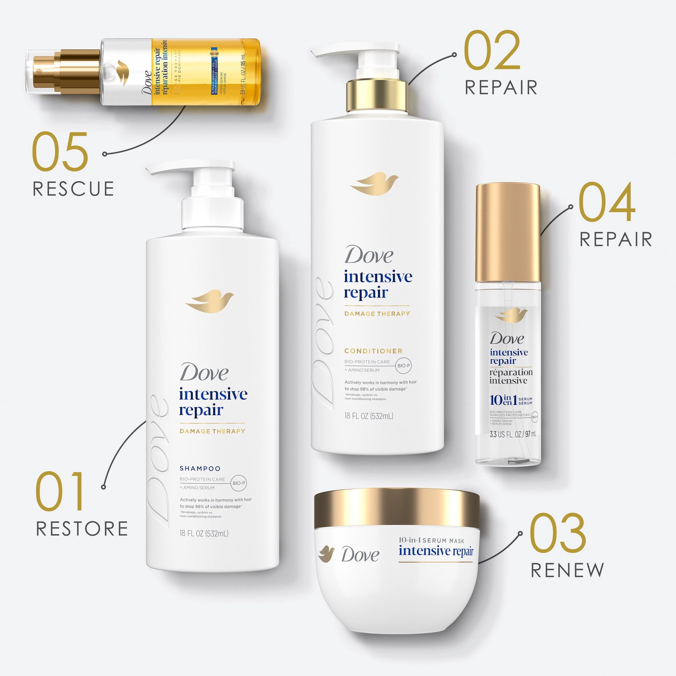 Dove Damage Therapy Intensive Repair Bi-Phase Serum + Oil Hair Spray With Amino Serum For Shine, Frizz Control, And Split Ends ,3.9 Fl oz