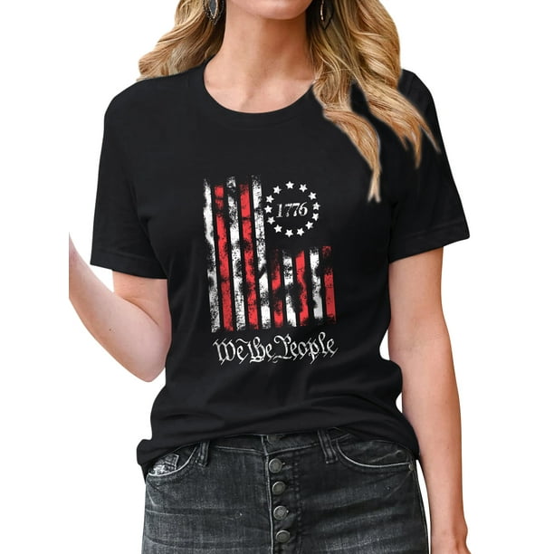 TWZH - TWZH Women 1776 We The People Letter Print T-Shirt Independence ...