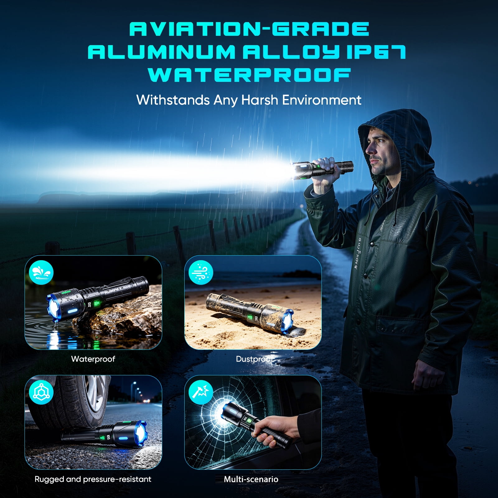 Venrk Rechargeable Flashlight,160000 Lumens,5000mAh with LCD Power Display,Zoomable, Waterproof, Compact Handheld Flashlight for Camping,Hiking,Home