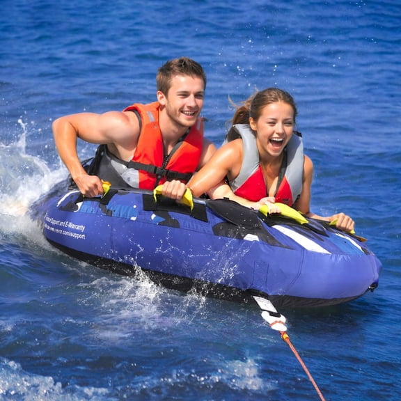 KFFKFF Inflatable Towable Tube for Boating 1-2 Rider 51.8 inch Round Water Sport