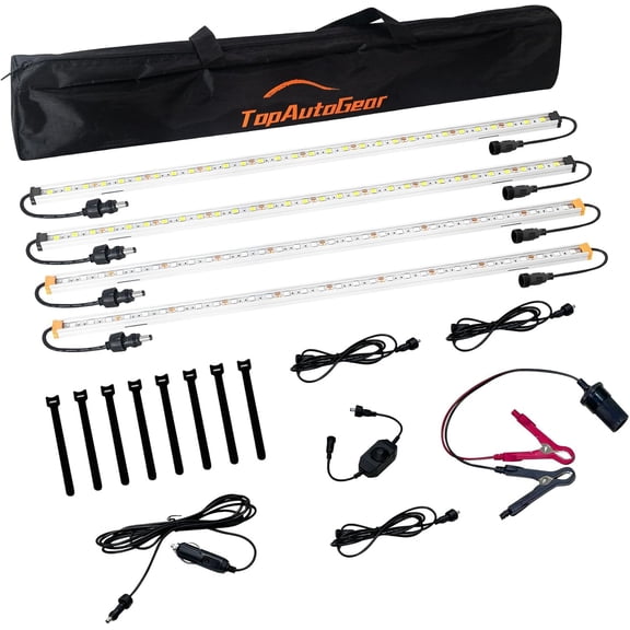 12V LED Light, Dimmable Camping Lights, Weatherproof IP67, Magnetic Mounting, All-in-One Portable Lighting for RV, Camping Tent Car Trailer Boat, White and Amber, 4Pcs