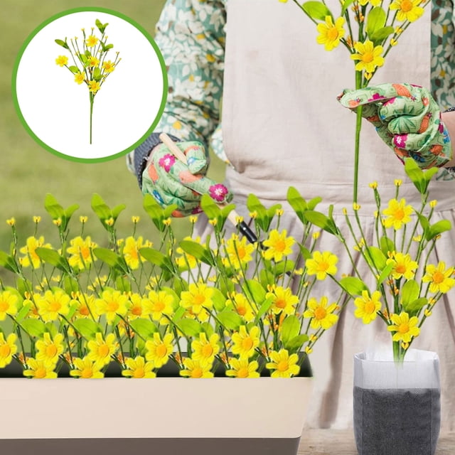 Tallos de margaritas artificiales, arreglo floral europeo de flores silvestres | Rama decorativa realista de follaje primaveral con hojas verdes
