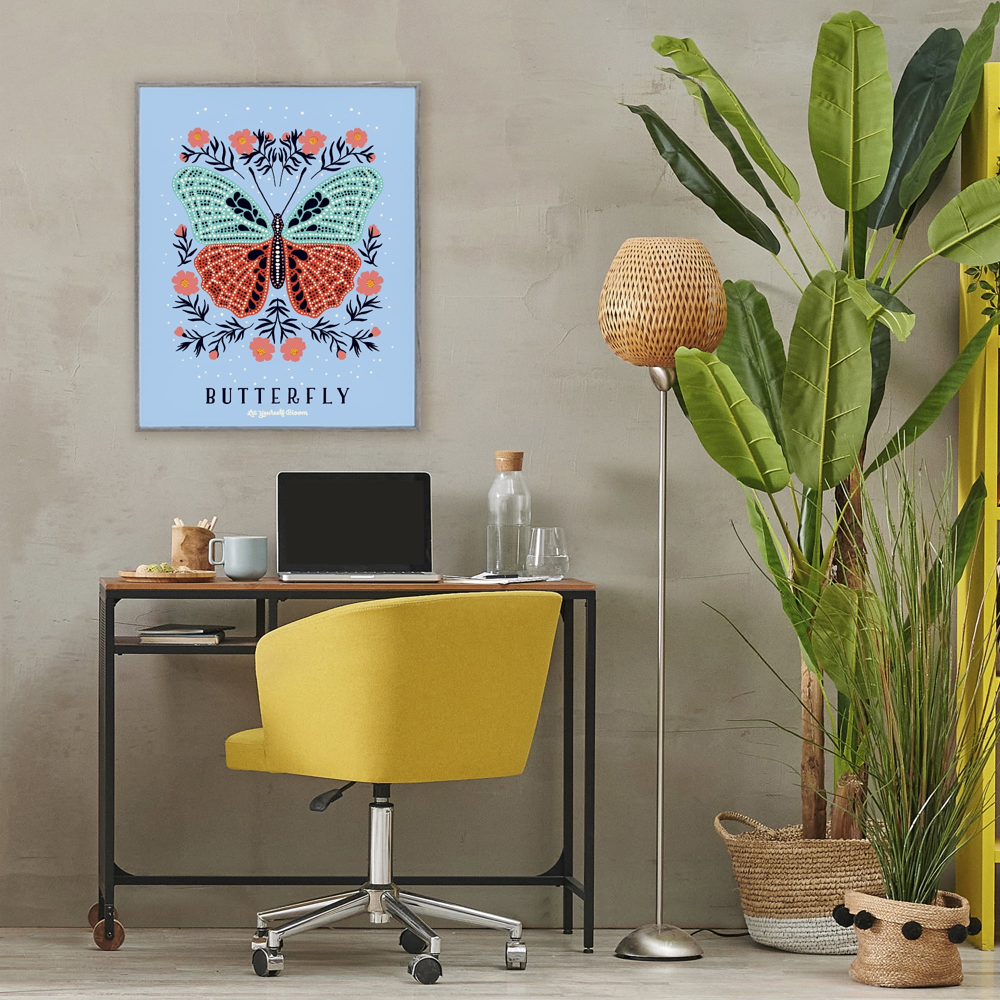 Stupell Industries Butterfly Symmetry on Blue Gray Framed Giclee Art, design by Indira Prieto | IndySign