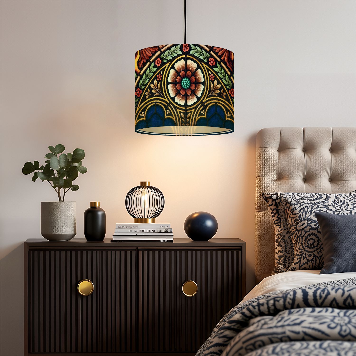 Linen Drum Lampshades Stained glass detail 13"x13"x10" Light Shade for Table Lamps Floor Lamps Drum Lamp Shades Chandelier Lamp Shades Lampshade Replacement Assembly Required