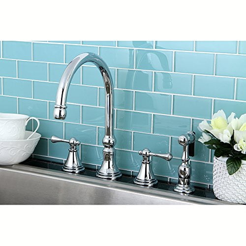 Kingston Brass Governor 8" Deck Mount Kitchen Faucet with Brass Sprayer
