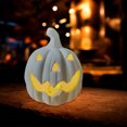 thumbnail image 4 of Ceramic Pumpkin Ornament | White Hollow Openwork Christmas Pattern | LED Lighted Festive Decor | Quirky Holiday Table Centerpiece | Durable Easy-to-Clean Material | 1 Piece, 4 of 9